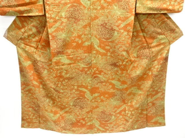  橋に垣根・草花模様暈し小紋着物